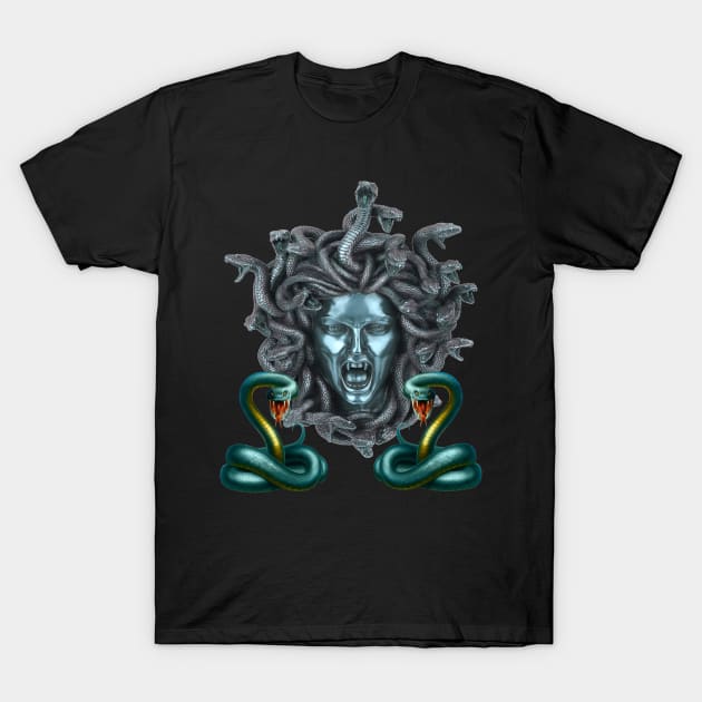 Blue Snake Medusa Gorgon T-Shirt by Atteestude